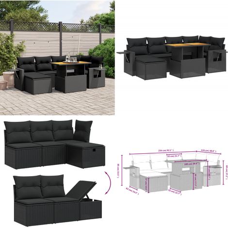 Salon de jardin 7 pcs avec coussins noir résine tressée - Ensemble Salon De Jardin - Meuble Extérieur - Résine Tressée - Rotin Synthétique - Table Extensible - Home & Living (1/5)