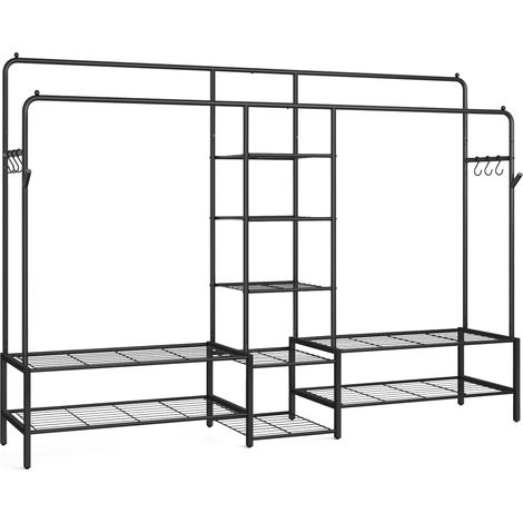 Songmics – Portant à vêtements noir – Cadre en métal – 4 tringles et 9 étagères – Capacité de charge 246 kg – Dimensions 45 x 195 x 172,8 cm