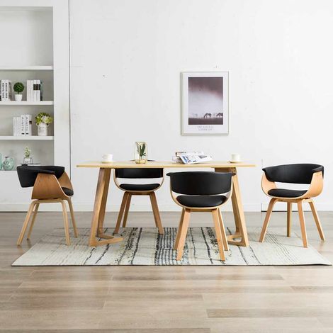 vidaXL Sillas de comedor 4 uds madera curvada cuero sintético negro (1/5)
