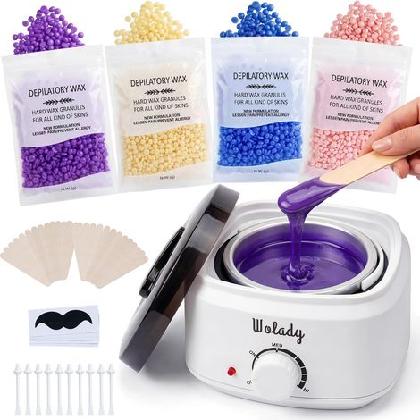 Chauffe Cire Epilation,450ml Kit Epilation Cire Inclure 400g Perles de Cire et 30 Bâtons Applicateurs et 10 bâtonnet à poils de nez.Chauffe Cire Kit pour Corps Entier, Jambes,Visage, Sourcils (1/5)