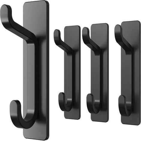 Gancho Adhesivo - Acero Inoxidable Negro - Sin Perforación - Para Baño Y Dormitorio - Pack De 6 (1/5)
