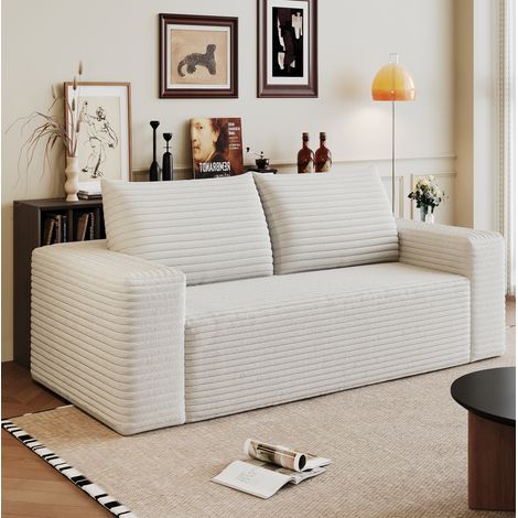 Divano in velluto a coste 180 cm bianco crema OKWISH (1/5)
