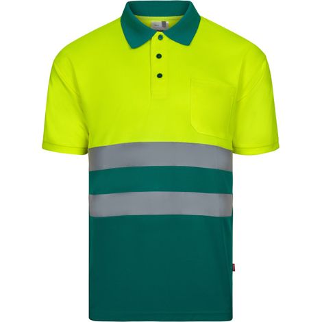 Polo básico de alta visibilidad bicolor manga corta VELILLA Serie 305504 S Verde / Amarillo flúor (1/3)