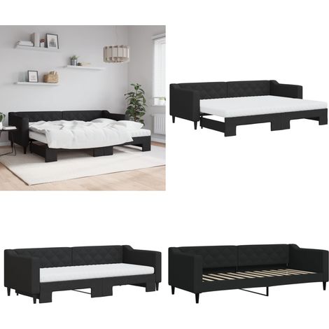 Lit de jour avec lit gigogne et matelas noir 80x200 cm tissu - Canapé Convertible - Lit Tiroir - Lit Invité - Meuble Multifonctionnel - Literie - Home & Living (1/5)