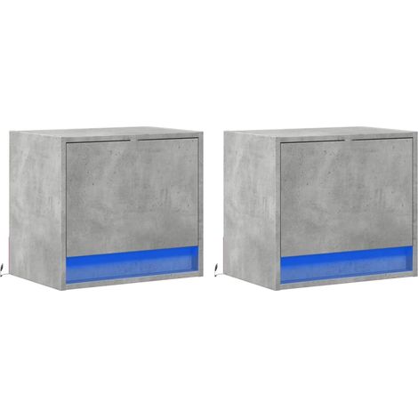 Set di 2 comodini da parete con luci LED 45 x 31 x 40,5 cm in legno ingegnerizzato grigio DEC036154