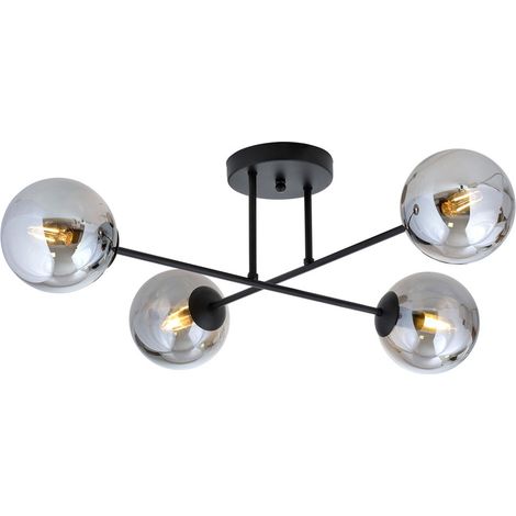 Lampada a Soffitto Roma, Acciaio verniciato a polvere, Vetro, Nero, Grigio, 55x26x75 cm
