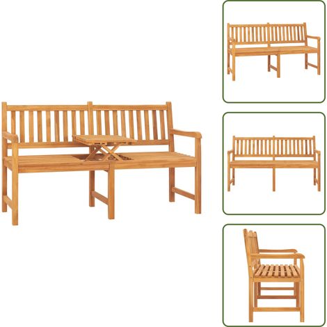 The Living Store Banco de jardín 3 plazas con mesa madera maciza de teca 150 cm - Banco de exterior