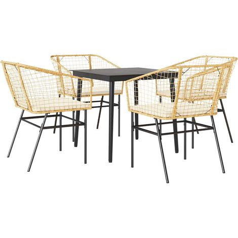 Ensemble à manger jardin coussins 5 pcs,Salon de jardin marron poly rotin verre CFW32369 (1/5)
