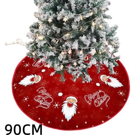 Jupe de Sapin de Noël - Non spécifié - 90cm - Chiffon ultra doux - Rouge - Rond (1/4)