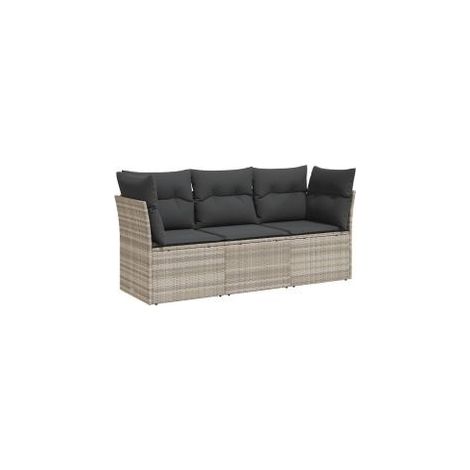 Salon de jardin avec coussins 3 pcs gris clair résine tressée (1/4)