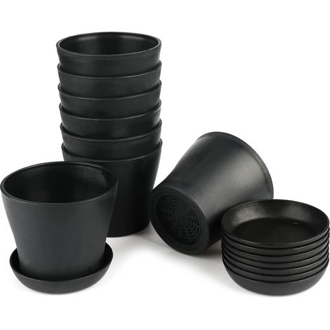 Lot de 8 pots de fleurs de 10 cm avec trous, petits pots à cactus, jardinières rondes en plastique, pots avec soucoupe pour bureau ou balcon, colorés (1/5)