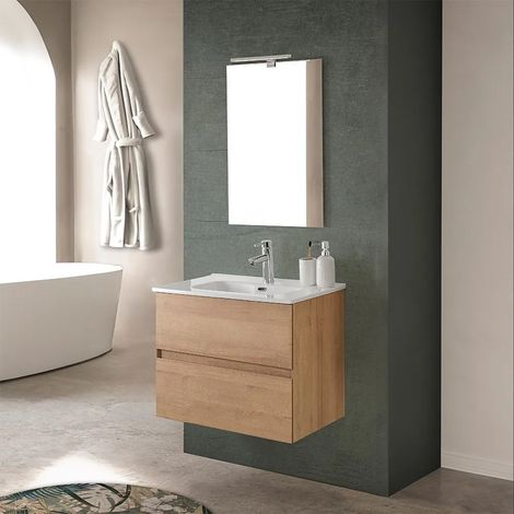 Mobile bagno sospeso 60 cm noce gold con lavabo in ceramica Dafne (1/5)