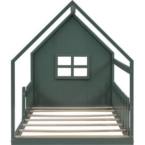 Cama infantil cabaña 90 x 200 cm verde en pino y MDF HOMVRA (1/5)