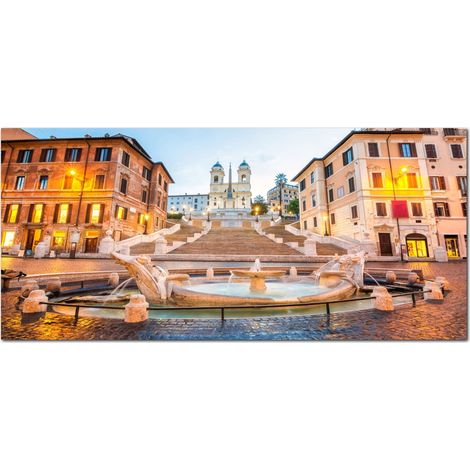 Lupia - Quadro moderno su Tela Canvas DEEP 65X143 cm, con paesaggi e localismi italiani, per casa, soggiorno, capezzale camera da letto, hotel, ufficio, ROMA - PIAZZA DI SPAGNA (1/4)