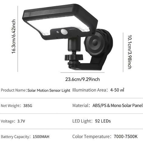 Projecteur Solaire avec Capteur Photoélectrique et Infrarouge – Applique Murale Magnétique IP65 pour Jardin, Patio et Éclairage de Sécurité (1/5)