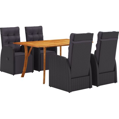 5-teiliges Garten-Esszimmer-Set mit Kissen in Schwarz aus Polyester-Rattan vidaXL (1/5)