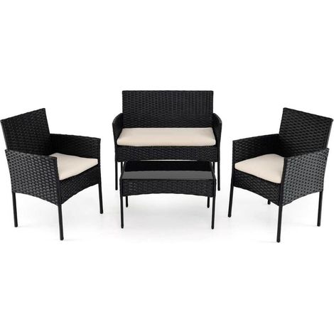 Structure Métal Robuste et Grand Confort Salon de Jardin 4 Pièces avec Table Basse Fauteuils pour Balcon et Patio (1/2)