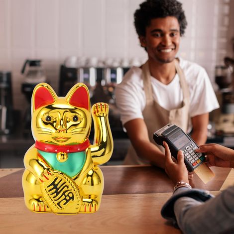15 cm große elektrische Glückskatzenfigur – Dekorative Goldstatue für Zuhause, Büro oder Geschäft – Mano Edition 0256A – Kunststoff (1/5)