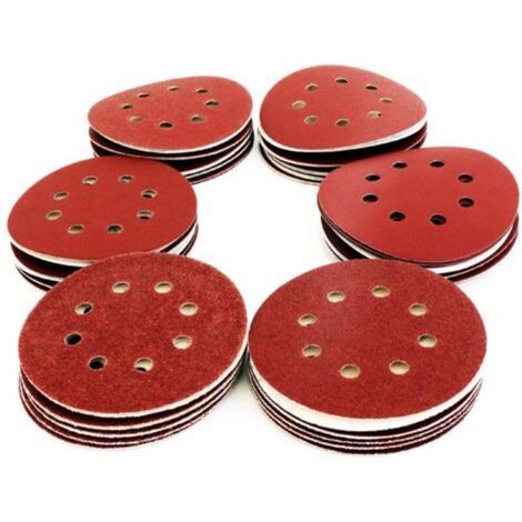 60 Disques Ponçage Papier Abrasif 125 mm P40/P60/P80/P120/P180/P240, 8 trous, pour ponceuses excentrique (1/4)