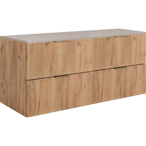 Meuble vasque, Chêne Craft + poignée noire, 120 (2 × 60 cm) × 57 × 46 cm + Plan de travail (1/5)