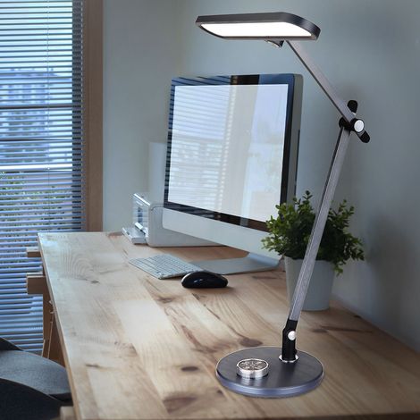 Tischlampe Schreibtischleuchte Tischleuchte Wohnzimmerlampe Leseleuchte Schlafzimmerlampe, Aluminium Kunststoff grau, dimmbar Touch CCT Timer beweglich, LED 12W 500Lm 3000K,4000K, 6500K, H 53 cm