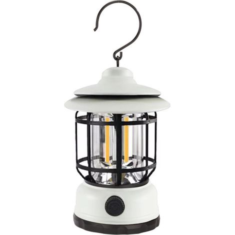 Lampe de camping rétro ZVD avec crochet de suspension - Lanterne tempête LED rechargeable - Lumière d'ambiance pour tente et jardin - Blanche (1/5)