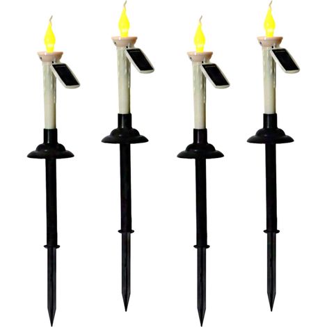 Bougie Solaire - Bougie Taper LED Rechargeable avec Capteur Crépuscule à Aube - Pour Jardin Terrasse Extérieur - 4 Pièces (1/5)