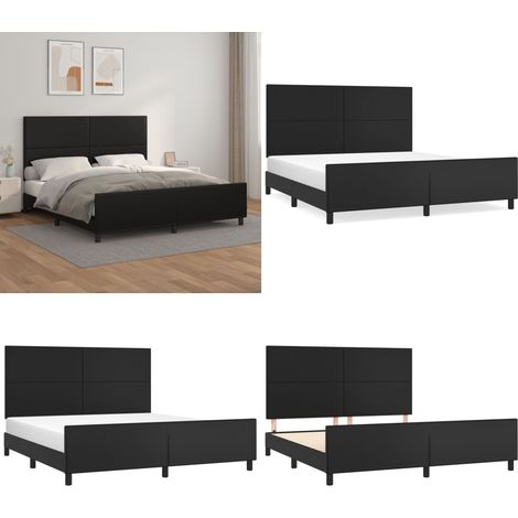 Cadre de lit sans matelas noir 160x200 cm similicuir - Lit Double - Cadre De Lit - Tête De Lit - Similicuir - Meuble Chambre À Coucher - Home & Living