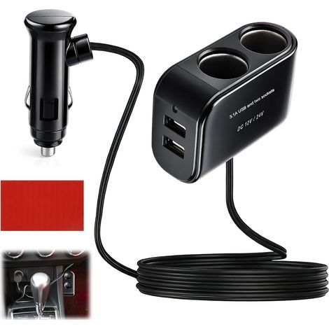 Doppel-Zigarettenanzünderbuchse 12 V/24 V mit 2 USB-Anschlüssen, Splitter-Adapter mit USB-Buchse und Mehrfachsteckdose für Kfz-Ladegerät 3,1 A für Auto, LKW, Wohnmobil (1/5)