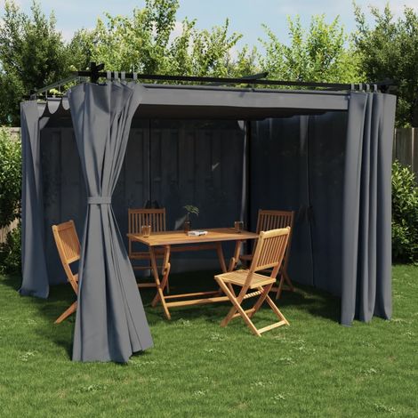 Cenador con cortinas acero gris antracita 3x3 m