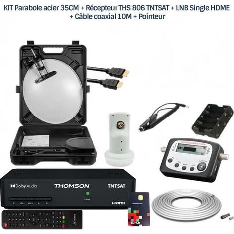 KIT Parabole acier 35CM + Récepteur THS 806 TNTSAT + LNB Single HDME + Câble coaxial 10M + Pointeur (1/3)