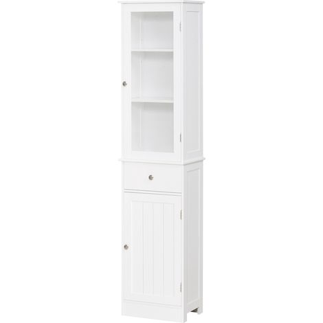 Armario Alto para Baño Mueble Auxiliar de Baño con 2 Puertas 5 Estantes y 1 Cajón Gran Espacio de Almacenamiento Moderno 40x27x171,5 cm Blanco