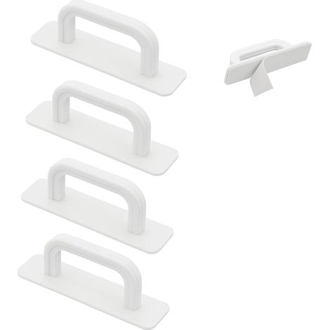 CCYKXA 4 Pièces Poignées de Porte, 10 x 2.5 cm Blanches Adhésives Poignée de Porte de Balcon Poignée de Porte de Terrasse Extérieure, Poignées Autocollantes pour Armoires de Cuisine Penderie