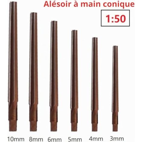Jeu de 6 alésoirs manuels coniques à pointe 1:50° 0,118/0,157/0,197/0,236/0,315/10 mm, alésoir conique Morse (1/3)