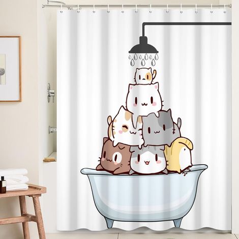 CCYKXA 180x180cm Cute Cat Shower Curtain - Cartoon Cat in Bathtub - Waterproof Funny Animal Pet Washable Bath Curtain (1/5)
