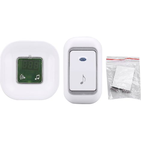 Sonnerie sans fil 51 mélodies avec récepteur et émetteur, portée 120m, volume réglable, étanche IP44, blanc et vert (1/5)
