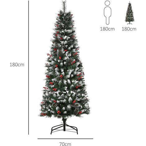 Sapin de Noël enneigé avec baies rouges, base amovible et pliable, 539 branches, 70 cm de diamètre x 180 cm de hauteur, vert (1/5)