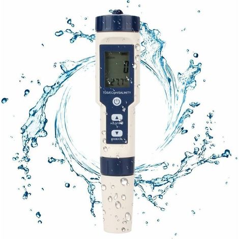5-in-1 Digitaler Wassertester – Misst pH-Wert, TDS, EC, Salzgehalt, Temperatur – Wasserdicht nach IP67 für Schwimmbäder, Aquarien und Hydrokultur – 5 IN WATER
