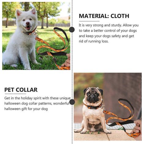 Conjunto de collar y correa para mascotas de Halloween, ajustable, 4 piezas, nailon naranja (1/5)