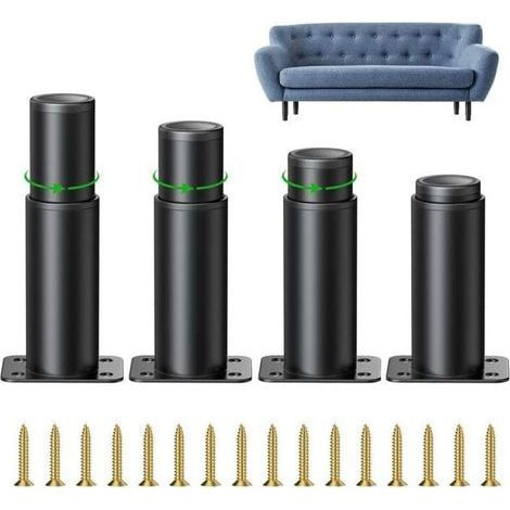 4 Pieces Adjustable Furniture Legs, 8cm Adjustable Kitchen Legs, Adjustable Height from 0 to 40 mm, Round Stainless Steel Metal Sofa Table Legs, Cabinet Legs with Screws, Black-LIAIKI (1/5)
