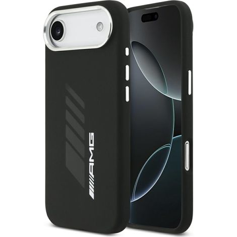 Custodia AMG in silicone oversize con rombi e MagSafe per iPhone Air, nera.