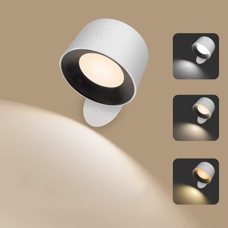 Applique Murale Interieur avec Télécommande, LED Touch Control Murale 5 Niveaux de Luminosité 7 Couleurs avec Batterie de 2500mAh Lampe de chevet Rotative à 360° pour Chambre à Coucher Salon