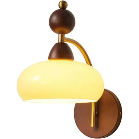 Applique da parete color noce, moderna illuminazione da parete vintage con paralume in vetro, lampada da bagno in legno per camera da letto, comodino, soggiorno, interni (1/5)