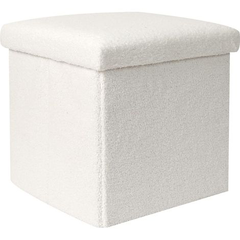 FLOKI - Coffre Pouf Pliable Blanc Tissu Bouclettes (1/5)