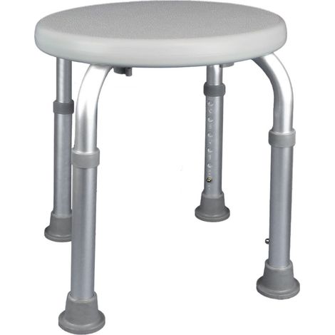 Siège de douche rond réglable en hauteur – Hauteur ajustable 35,5 à 48 cm – Assise antidérapante – Pieds en aluminium – Blanc – Vivezen