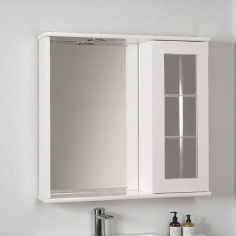 Specchiera contenitore 69 cm con anta inglesina e luce Led Bianco Lucido (1/2)