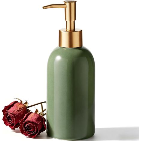 Distributeur Savon Céramique, 350 ML Flacon Pompe Vide(Vert) (1/5)
