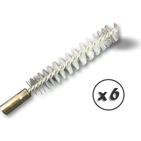 Ecouvillon NYLON Condenseur Lot de 6 Ø 15 mm Raccord laiton taraudé M6 femelle Torsade en acier galvanisé Brosse nettoyage paroi tube alésage Kibros 4TCN15x6