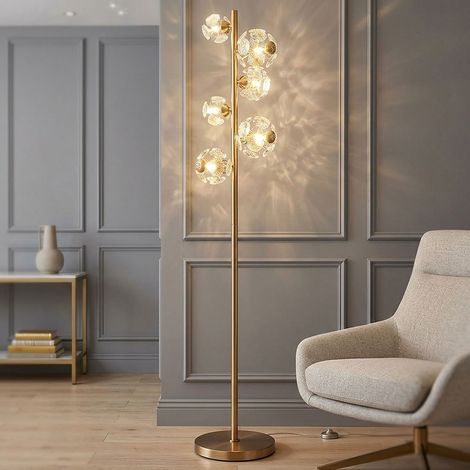 LED Stehleuchte Stehlampe Wohnzimmerlampe Kristalle Gold Metall H 155 cm (1/5)