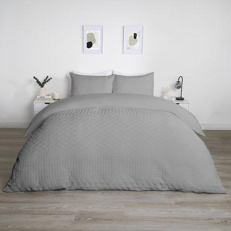 Parure de lit Double avec Housse de Couette et taies d'oreiller Motif Tribal Pinsonic Moderne en Relief Gris (1/5)